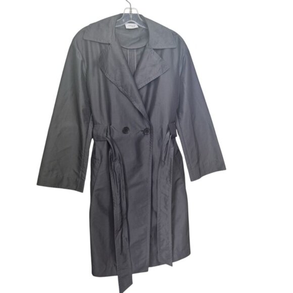 Akris Punto Trench Coat Lightweight Belt Midi Classic Pockets Silver Minimalist - Picture 7 of 16